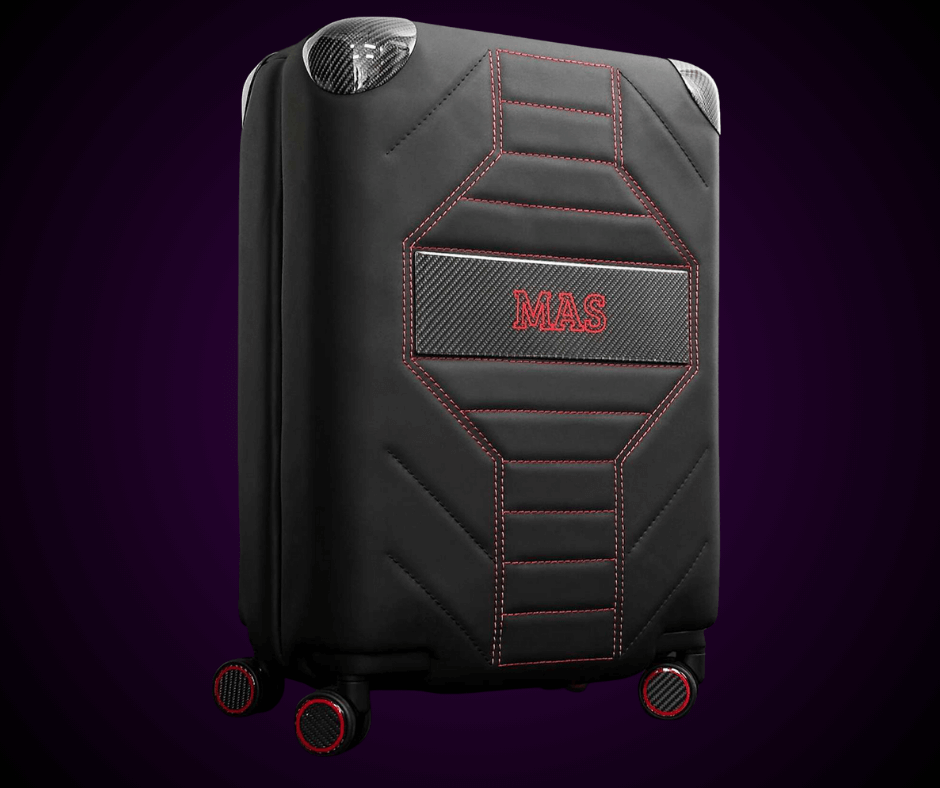custom travel bag with carbon fiber detail